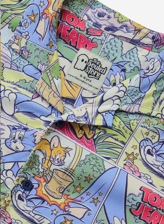 ذا سوليد ستور متجر ذا سوليد: قمصان توم وجيري للأولاد بأكمام قصيرة وياقة وأزرار أمامية وألوان متعددة مطبوعة بالكامل من الفسكوز (من 2 إلى 8 سنوات) - Image 4